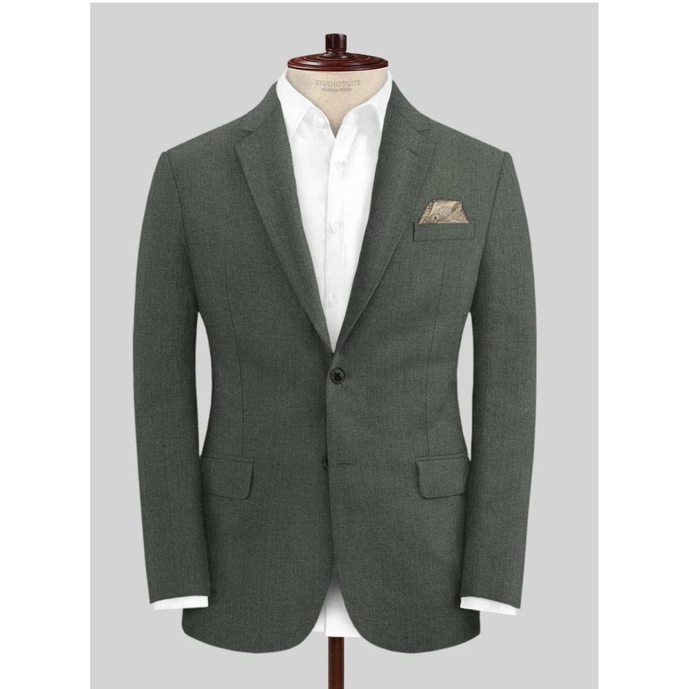 STUDIOSUITS Men's Heavy Linen 2-Button Bespoke Blazer Green sz. 46L NWT $329